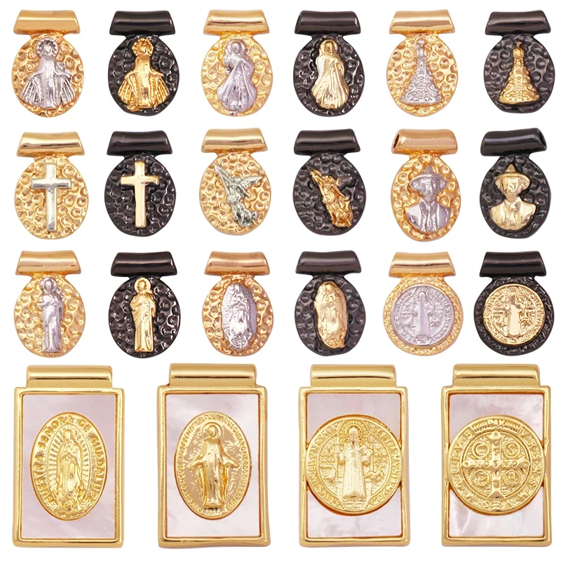 Religious Stye Jesus Virgin Mary Shell Charm Pendant,Holy 18K Gold Inlaid Cubic Zirconia Jewelry Necklace Accessories Supply K51