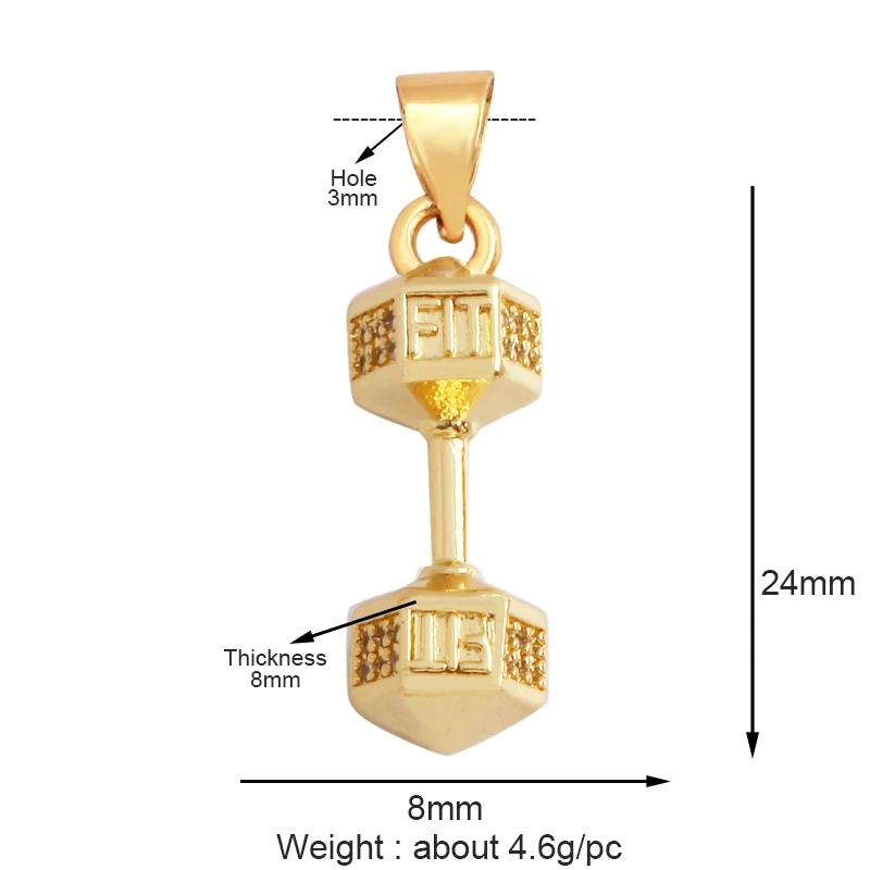 Trendy Sports Baseball Dumbbell Yoga Men's Boots Zirconia Paved Cloth Charm Pendant,18K Gold Necklace Craft Jewelry Supply L99