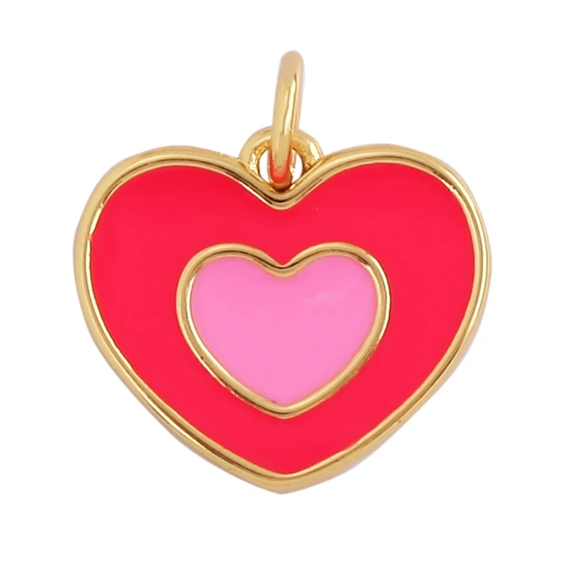 Trendy Colourful Enamel Dripping Oil Love Heart Charm Pendant,Cute Rainbow Round Coin Jewelry Necklace Accessories Supply L28