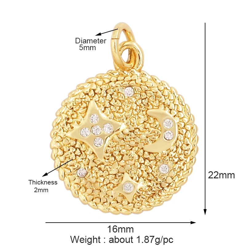 Trendy Sun Apollo Moon Star Shell Charm Pendant,Real Gold Plated Cubic Zirconia Paved,Jewelry Necklace Bracelet Accessories M56