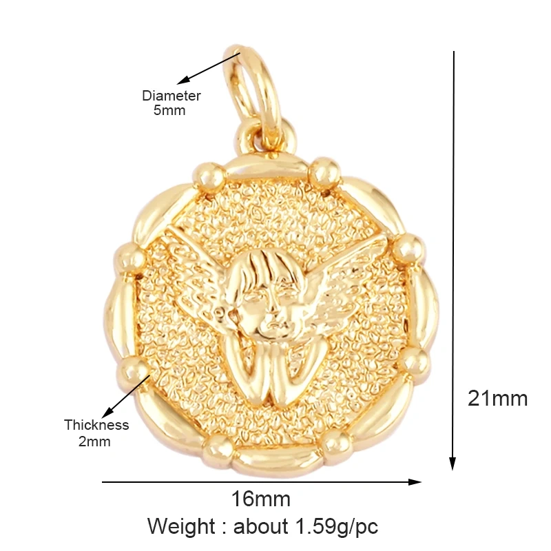 Guarden Angel Wings Goddess Amulet Medallion Zircon Charm Pendant,18K Gold Plated Necklace Jewelry Findings Supplies M76