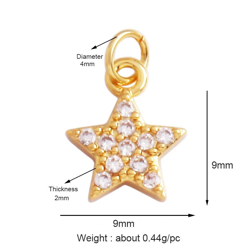 Trendy Star Moon Colorful Charm Pendant,Mini Five-Pointed Star 18K Gold Cubic Zirconia CZ Paved,Jewelry Necklace Accessories L09