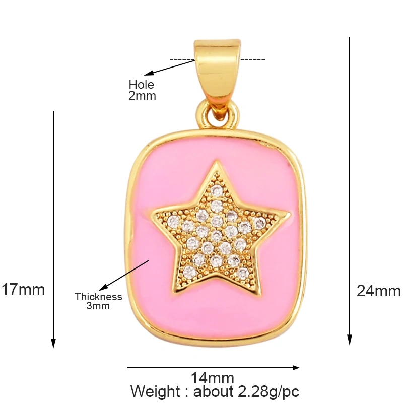 Love Heart Star Sun Flower OX Horn Dragon Zircon Charm Pendant,18K Gold Plated Jewelry Findings Necklace Accessories Supply L61