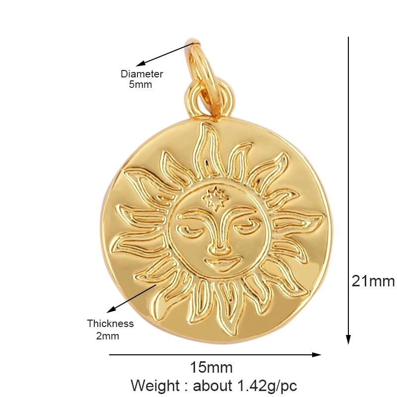 Trendy Sun Apollo Moon Star Shell Charm Pendant,Real Gold Plated Cubic Zirconia Paved,Jewelry Necklace Bracelet Accessories M56