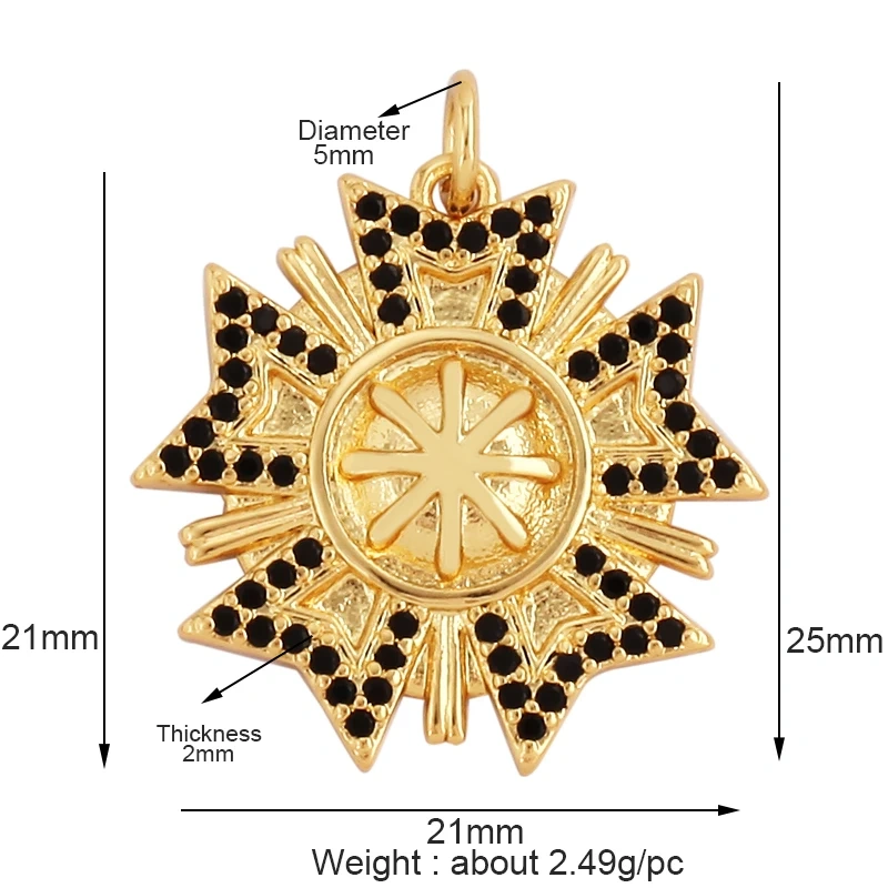 Love Heart Star Sun Flower OX Horn Dragon Zircon Charm Pendant,18K Gold Plated Jewelry Findings Necklace Accessories Supply L61