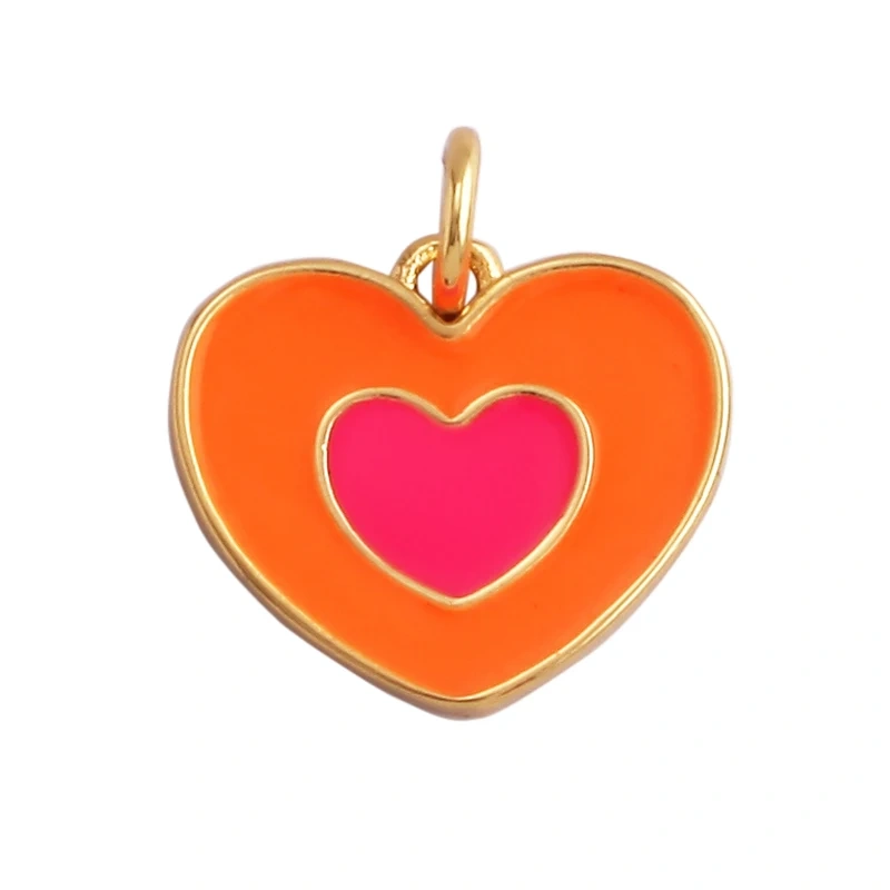 Trendy Colourful Enamel Dripping Oil Love Heart Charm Pendant,Cute Rainbow Round Coin Jewelry Necklace Accessories Supply L28