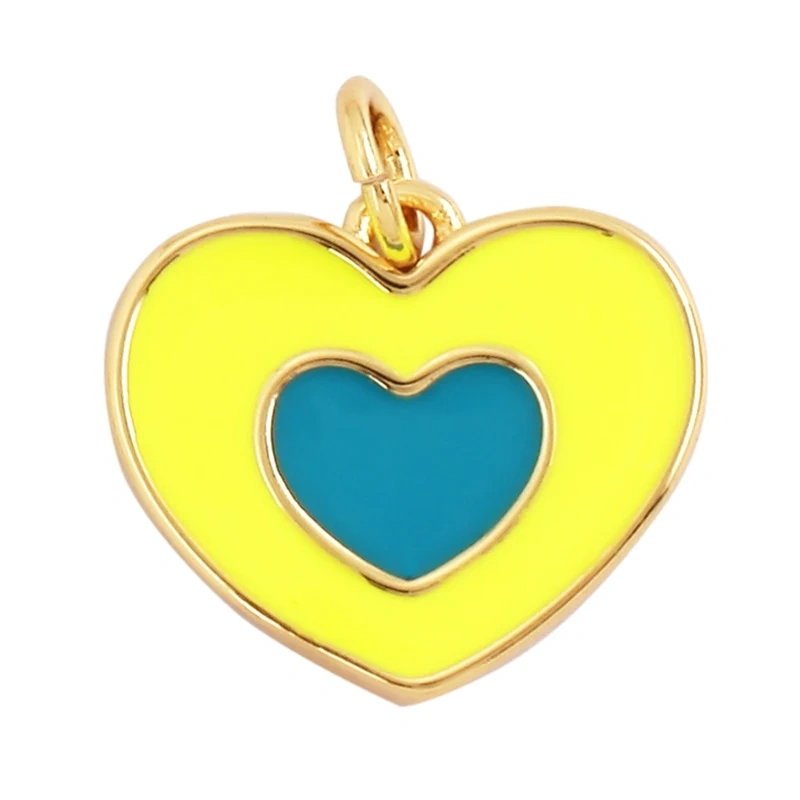 Trendy Colourful Enamel Dripping Oil Love Heart Charm Pendant,Cute Rainbow Round Coin Jewelry Necklace Accessories Supply L28