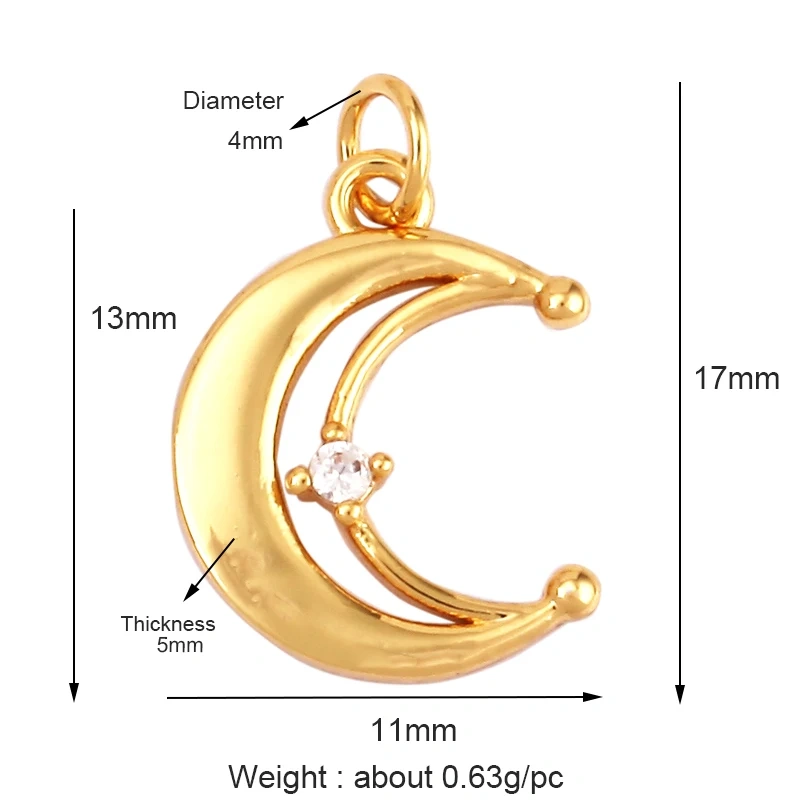 Trendy Sun Apollo Moon Star Shell Charm Pendant,Real Gold Plated Cubic Zirconia Paved,Jewelry Necklace Bracelet Accessories M56