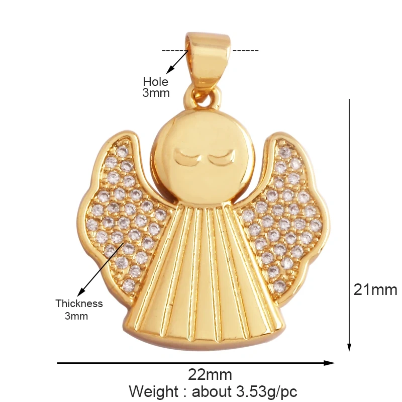 Guarden Angel Wings Goddess Amulet Medallion Zircon Charm Pendant,18K Gold Plated Necklace Jewelry Findings Supplies M76