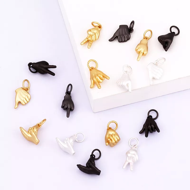 Hand Gesture Finger Sign Language Charm Pendant,Brass Based,Gold Plated Jewelry Necklace Bracelet Making Wholesale Supplies L14