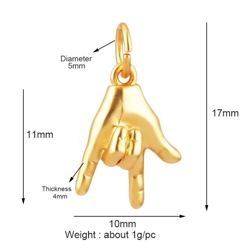 Hand Gesture Finger Sign Language Charm Pendant,Brass Based,Gold Plated Jewelry Necklace Bracelet Making Wholesale Supplies L14