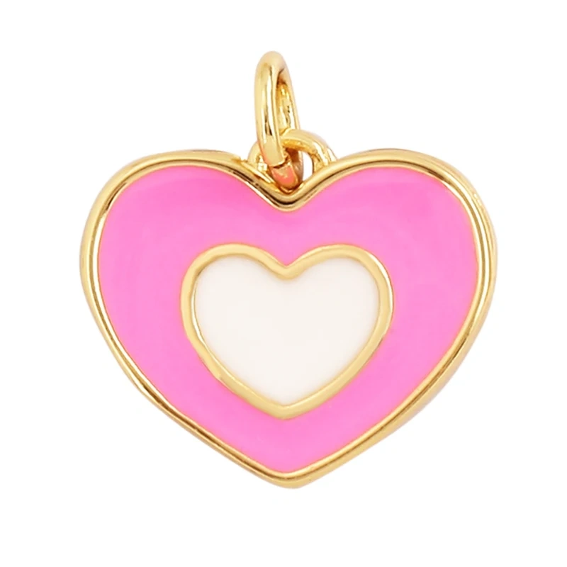 Trendy Colourful Enamel Dripping Oil Love Heart Charm Pendant,Cute Rainbow Round Coin Jewelry Necklace Accessories Supply L28