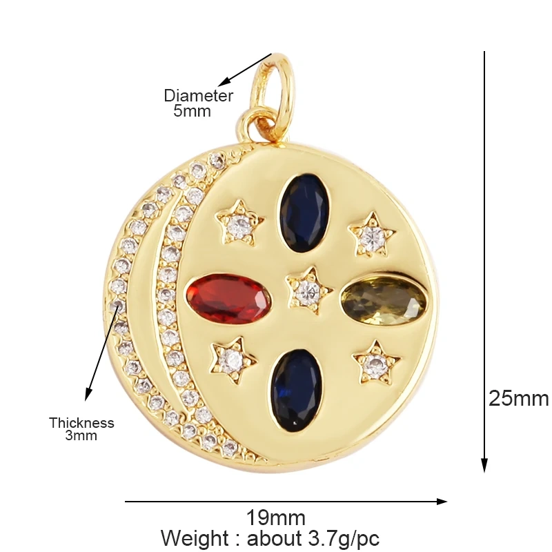 Trendy Sun Apollo Moon Star Shell Charm Pendant,Real Gold Plated Cubic Zirconia Paved,Jewelry Necklace Bracelet Accessories M56