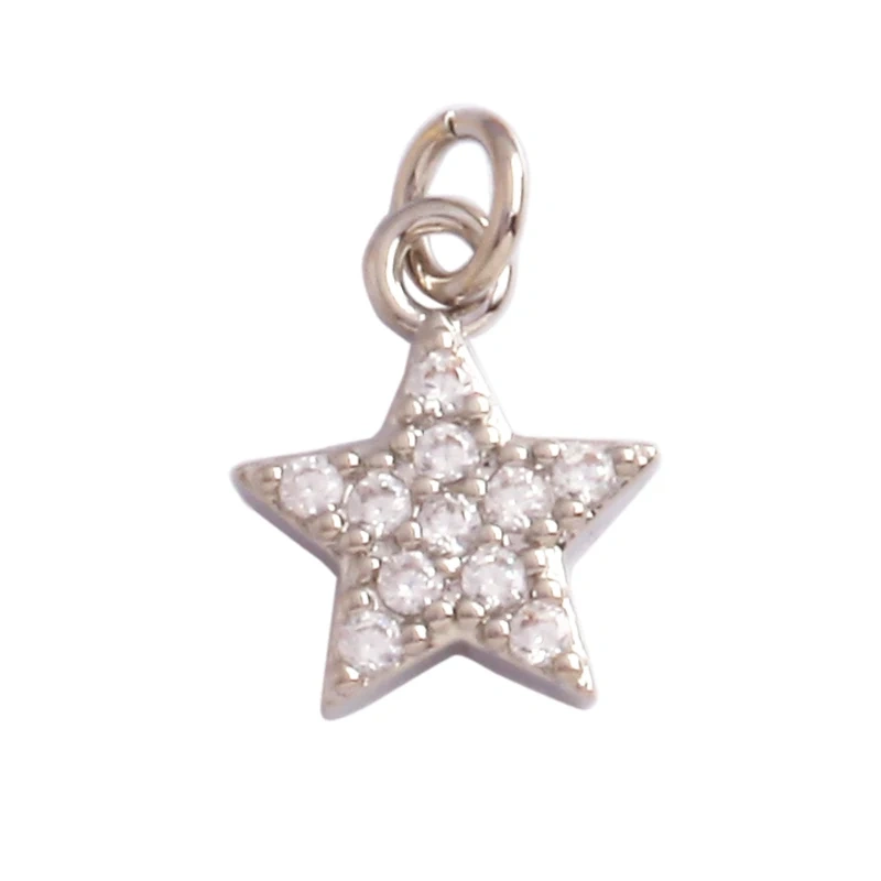 Trendy Star Moon Colorful Charm Pendant,Mini Five-Pointed Star 18K Gold Cubic Zirconia CZ Paved,Jewelry Necklace Accessories L09