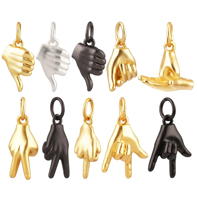 Hand Gesture Finger Sign Language Charm Pendant,Brass Based,Gold Plated Jewelry Necklace Bracelet Making Wholesale Supplies L14