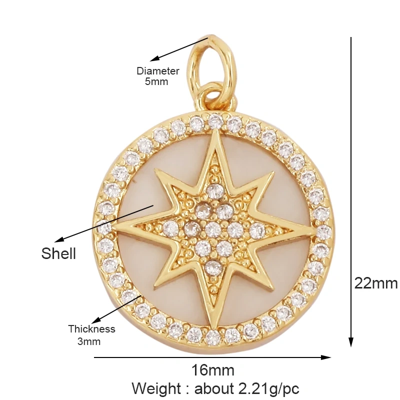 Trendy Sun Apollo Moon Star Shell Charm Pendant,Real Gold Plated Cubic Zirconia Paved,Jewelry Necklace Bracelet Accessories M56