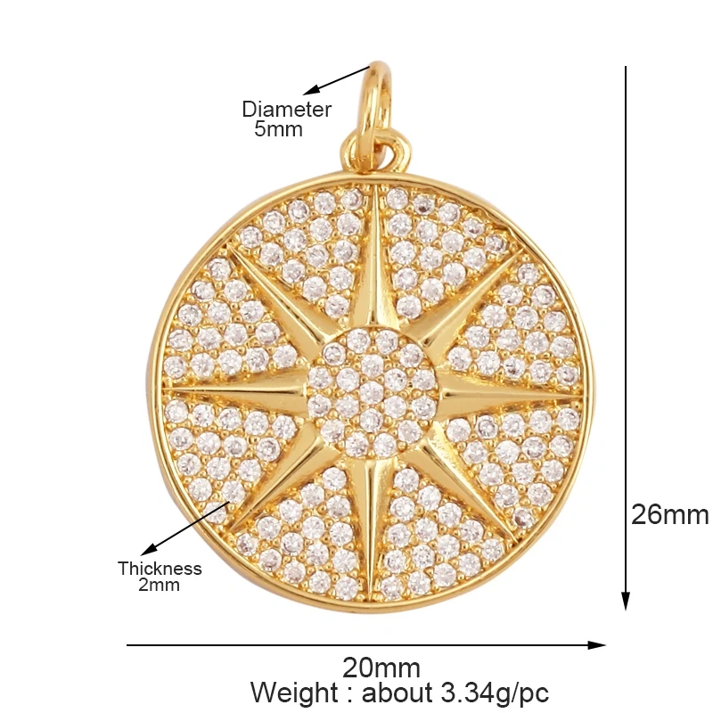 Love Heart Star Sun Flower OX Horn Dragon Zircon Charm Pendant,18K Gold Plated Jewelry Findings Necklace Accessories Supply L61