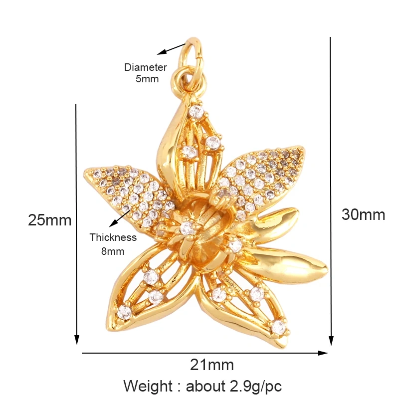 Fine Sweet Flower Charm Pendant,Trendy Multicolor Zircon Pentacle Butterfly Necklace Accessories Handy Craft Jewelry Supply K54