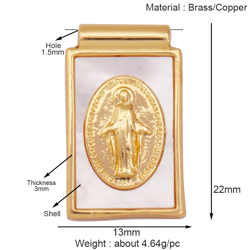 Religious Stye Jesus Virgin Mary Shell Charm Pendant,Holy 18K Gold Inlaid Cubic Zirconia Jewelry Necklace Accessories Supply K51