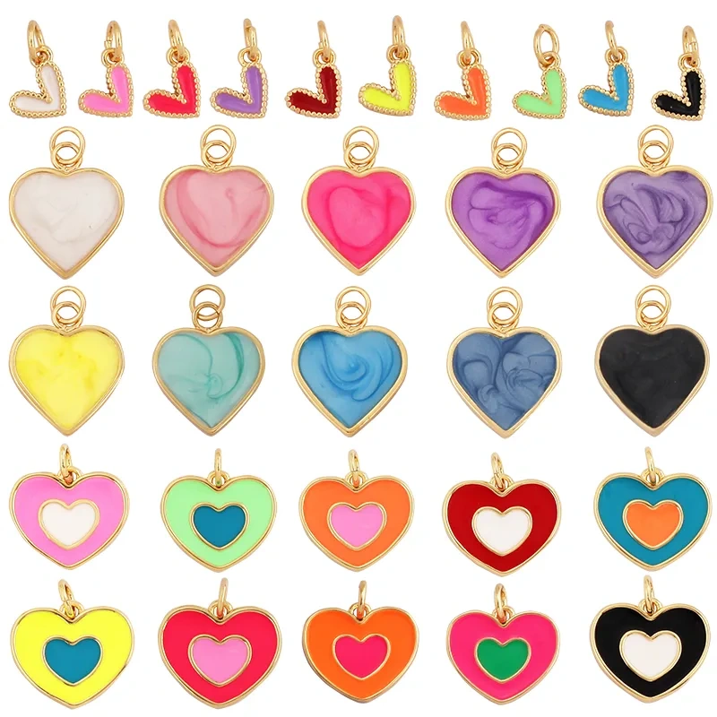 Trendy Colourful Enamel Dripping Oil Love Heart Charm Pendant,Cute Rainbow Round Coin Jewelry Necklace Accessories Supply L28