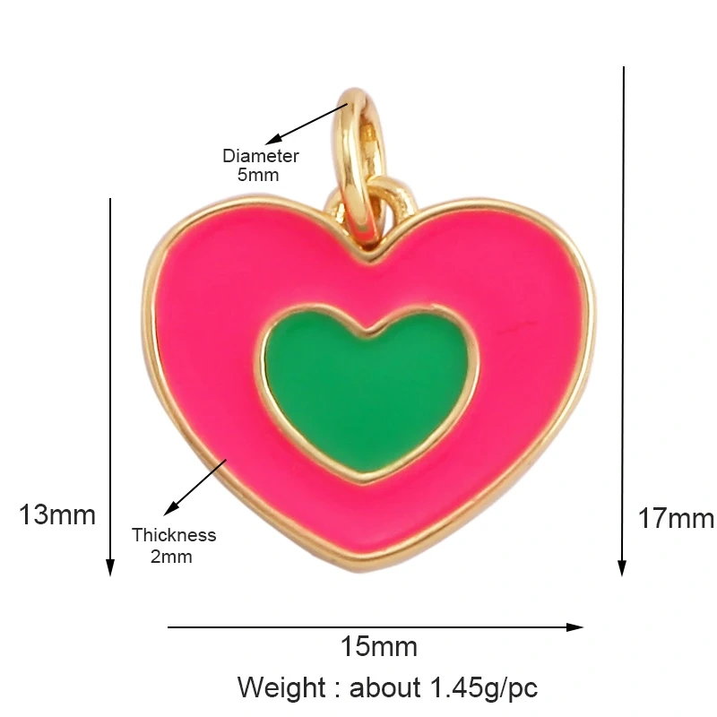 Trendy Colourful Enamel Dripping Oil Love Heart Charm Pendant,Cute Rainbow Round Coin Jewelry Necklace Accessories Supply L28