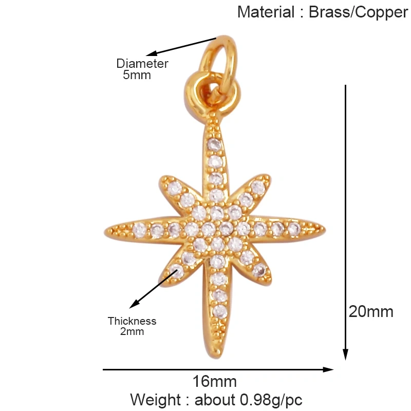 Trendy Shining Star Moon Sun Sea Charm Pendant,18K Gold Inlaid CZ Zirconia Jewelry Findings Necklace Bracelet Making Supply K52