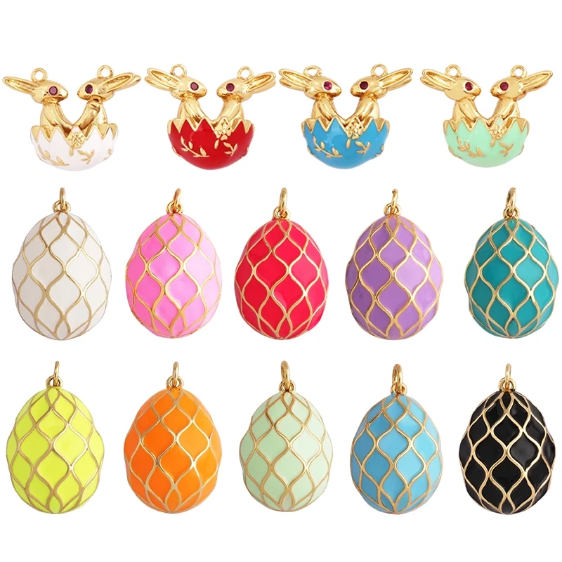 New Style Rabbit Enamel Ball Shape Big Size Charm Pendant,Fashion Gold Plated Water Ripples DIY Necklace Jewelry Accessories