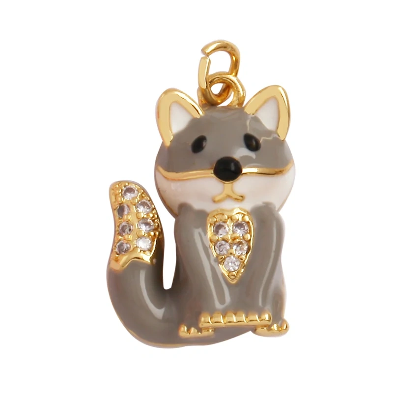 Fine Bird Cat Rabbit Owl Fox Animal Charm Pendant,Unique Bear Elephant 18K Gold Zircon Necklace Bracelet for Jewelry Supply L43