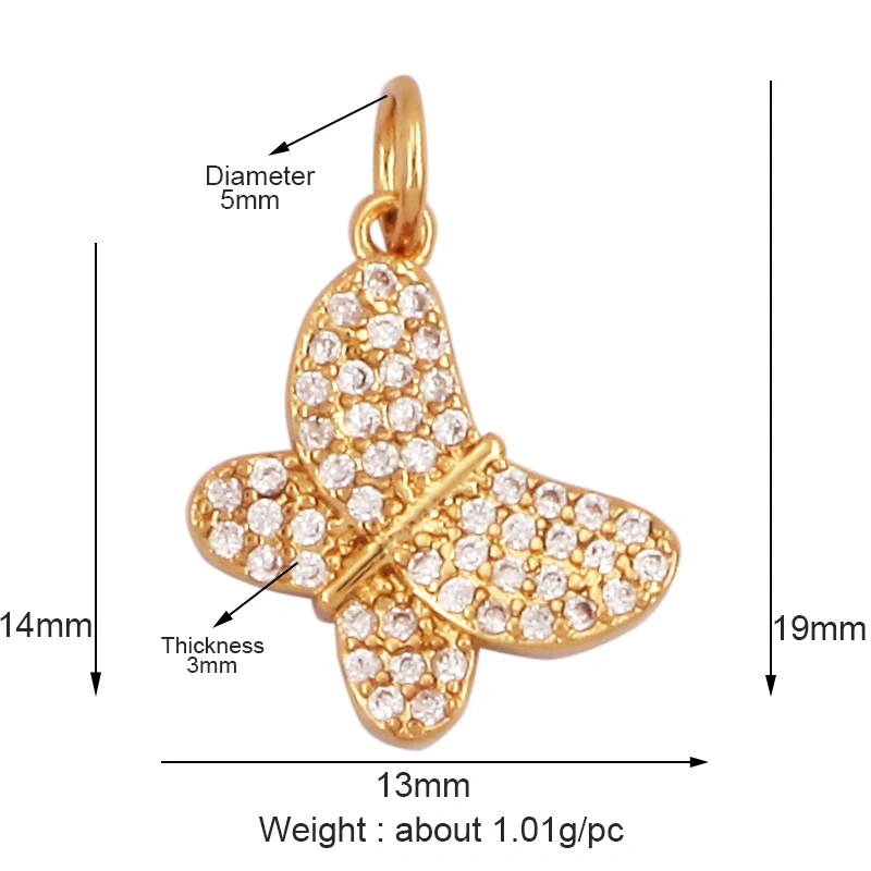 Trendy Butterfly Dragonfly Bird Bee Spider Animal Charm Pendant,Cute 18K Gold Necklace Bracelet for Handmade Jewelry Supply L43