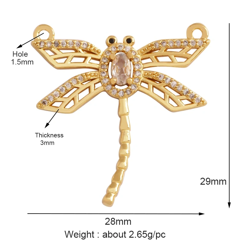 Trendy Butterfly Dragonfly Bird Bee Spider Animal Charm Pendant,Cute 18K Gold Necklace Bracelet for Handmade Jewelry Supply L43