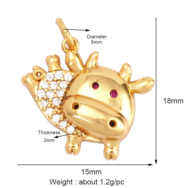 Unique Fine Bear Cow Unicorn Giraffe Dinosaur Camel Fox Animal Charm Pendant,Cute 18K Gold Necklace Bracelet Jewelry Supply L43