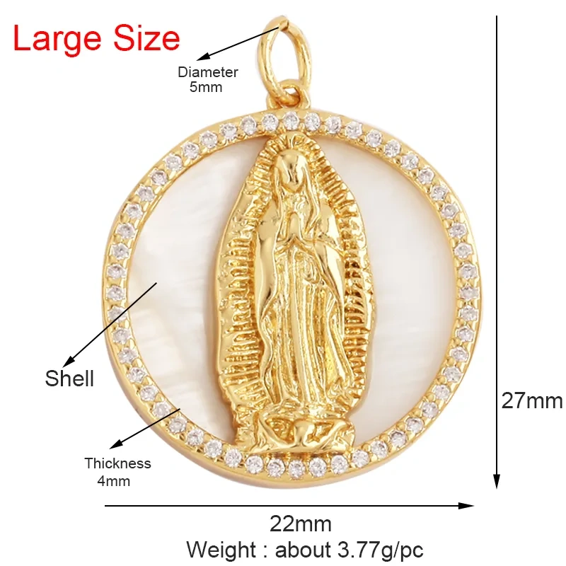 Shell 18K Gold Inlaid Zirconia Charm Geometry Pendant,Holy Religious Jesus Virgin Mary Jewelry Necklace Accessories Supplies M70