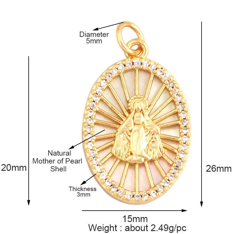 Shell 18K Gold Inlaid Zirconia Charm Geometry Pendant,Holy Religious Jesus Virgin Mary Jewelry Necklace Accessories Supplies M70