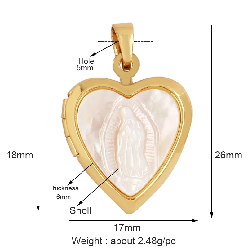 Shell 18K Gold Inlaid Zirconia Charm Geometry Pendant,Holy Religious Jesus Virgin Mary Jewelry Necklace Accessories Supplies M70