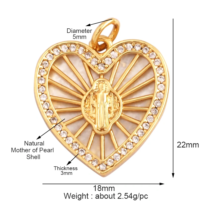 Shell 18K Gold Inlaid Zirconia Charm Geometry Pendant,Holy Religious Jesus Virgin Mary Jewelry Necklace Accessories Supplies M70