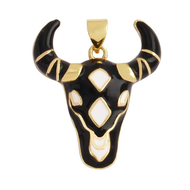 Animal Cow Ox Head Colourful Charm Pendant,18K Gold Plated Cubic Zirconia Necklace Bracelet for Jewelry Findings Supplies M62