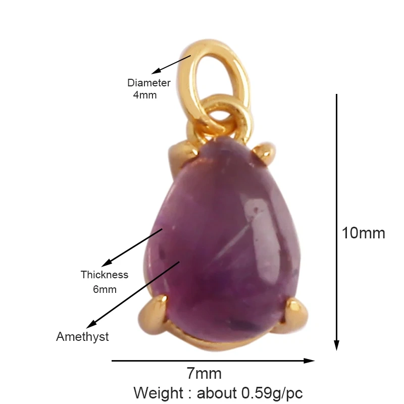 Trendy Crystal Agate Topaz Amethyst Charm Pendant,Water Drop Geometry Shape Necklace Bracelet Handmade Jewelry Accessories K46