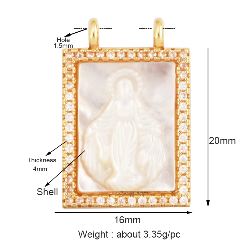 Shell 18K Gold Inlaid Zirconia Charm Geometry Pendant,Holy Religious Jesus Virgin Mary Jewelry Necklace Accessories Supplies M70