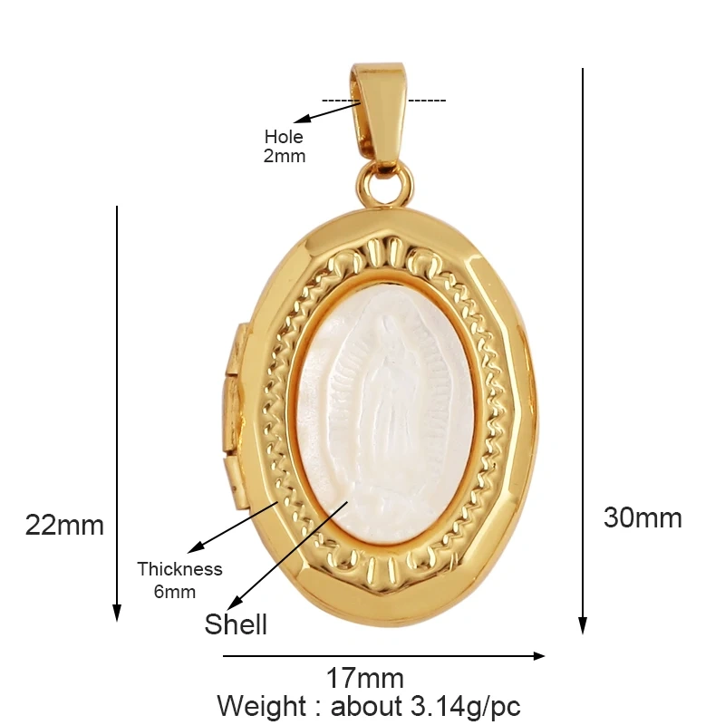 Shell 18K Gold Inlaid Zirconia Charm Geometry Pendant,Holy Religious Jesus Virgin Mary Jewelry Necklace Accessories Supplies M70