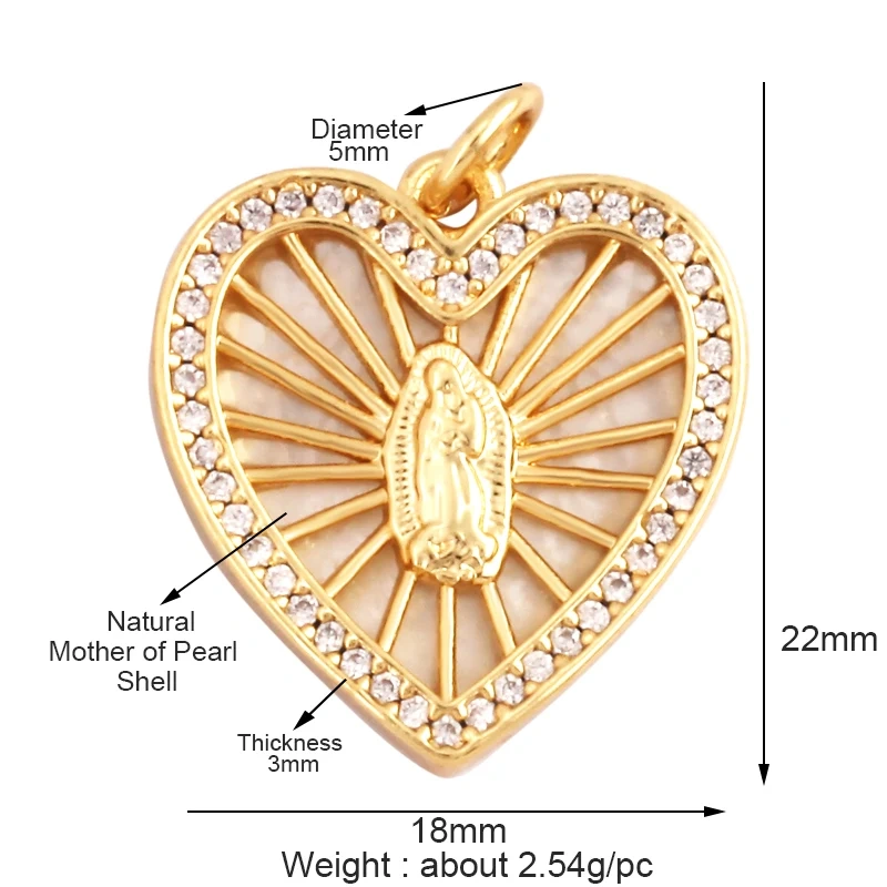 Shell 18K Gold Inlaid Zirconia Charm Geometry Pendant,Holy Religious Jesus Virgin Mary Jewelry Necklace Accessories Supplies M70