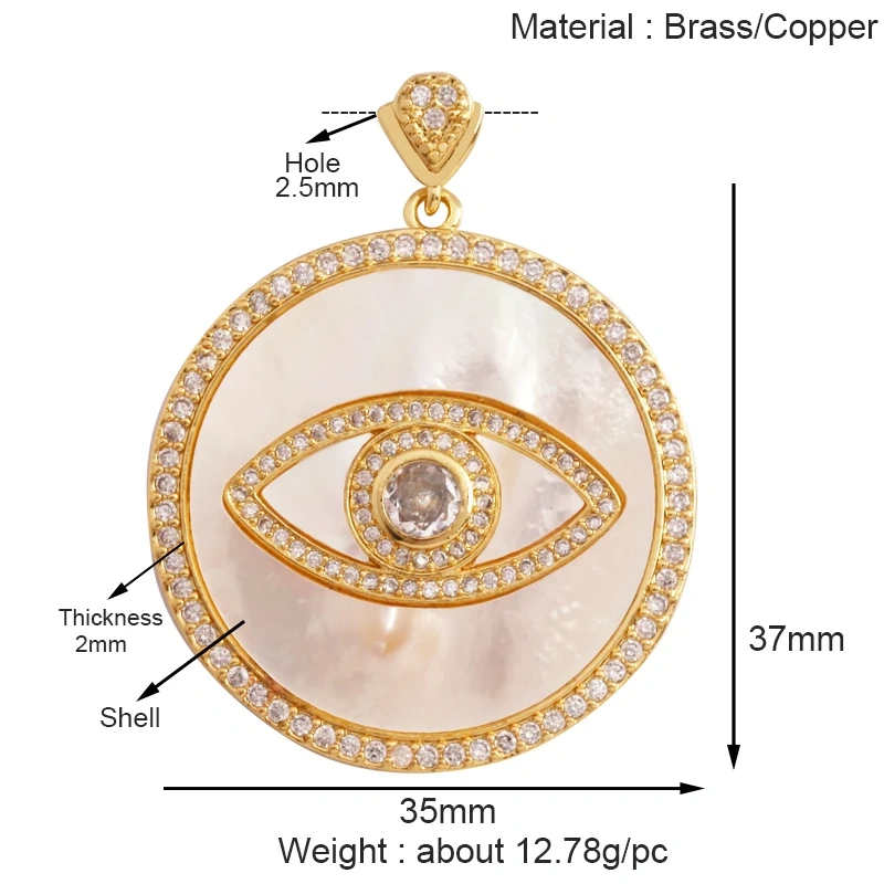 Fashion Unique Amulet Turkish Lucky Evil Eye Charm Pendant,Shell Pearl Cubic Zircon  Paved,Jewelry Necklace Bracelet Supply K32