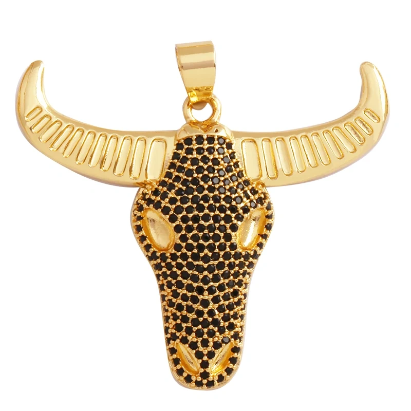 Animal Cow Ox Head Colourful Charm Pendant,18K Gold Plated Cubic Zirconia Necklace Bracelet for Jewelry Findings Supplies M62