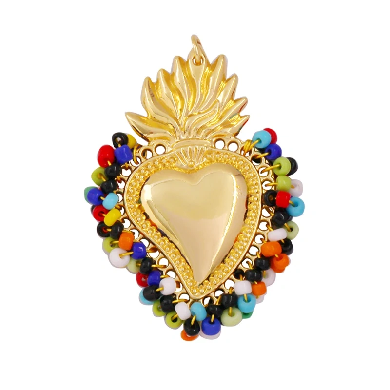 Fashion Fine Sacred Red Victorian Love Heart Charm Pendant,Bohemian Style Colourful Seed Glass Beads Jewelry Necklace Supply L95