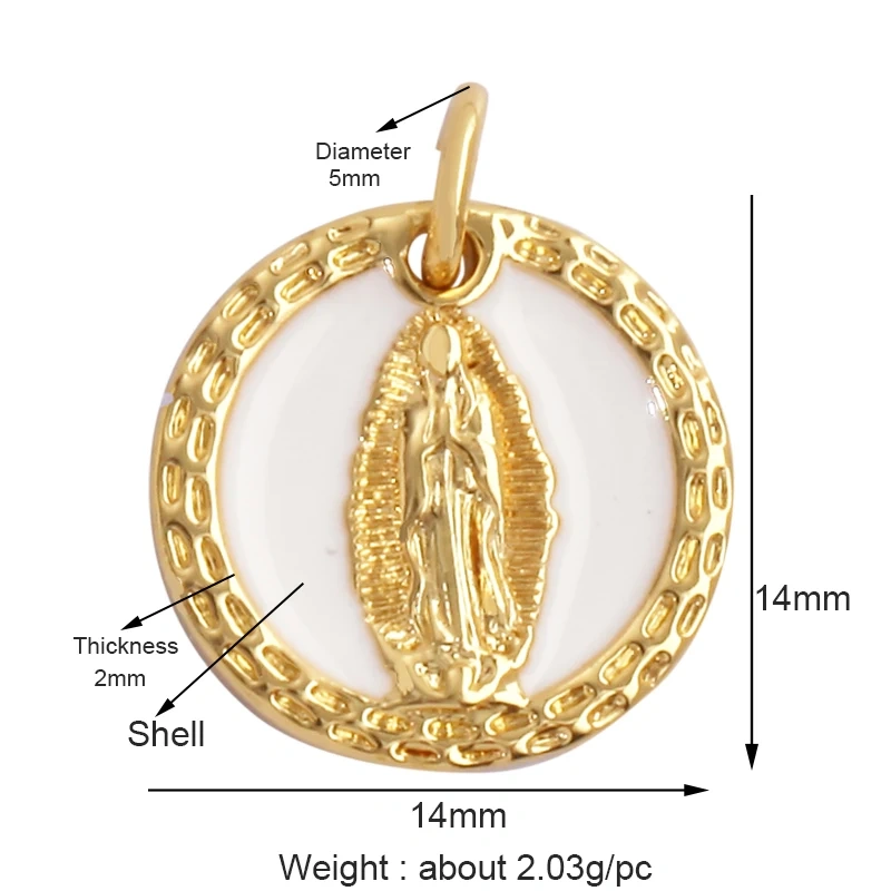 Shell 18K Gold Inlaid Zirconia Charm Geometry Pendant,Holy Religious Jesus Virgin Mary Jewelry Necklace Accessories Supplies M70