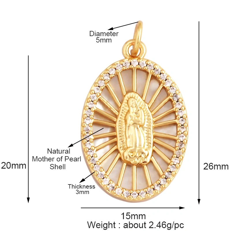 Shell 18K Gold Inlaid Zirconia Charm Geometry Pendant,Holy Religious Jesus Virgin Mary Jewelry Necklace Accessories Supplies M70