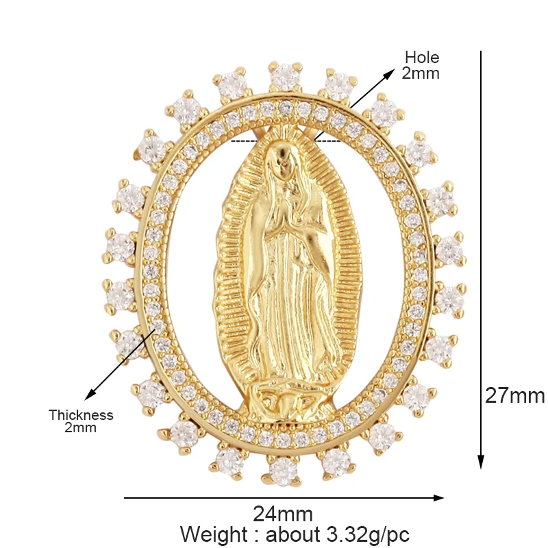 Shell 18K Gold Inlaid Zirconia Charm Geometry Pendant,Holy Religious Jesus Virgin Mary Jewelry Necklace Accessories Supplies M70