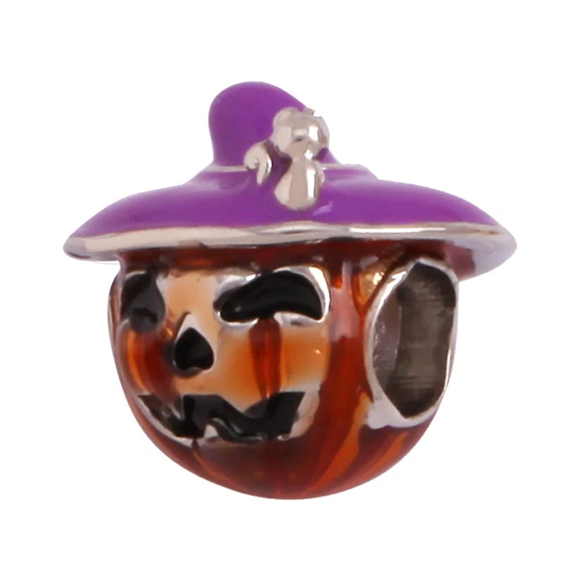 Happy Halloween 3D Pumpkin Skull Head Bead,Paracord Beads,Men 18K Gold Brass Bracelet Charms Components Accessories Supplies K50