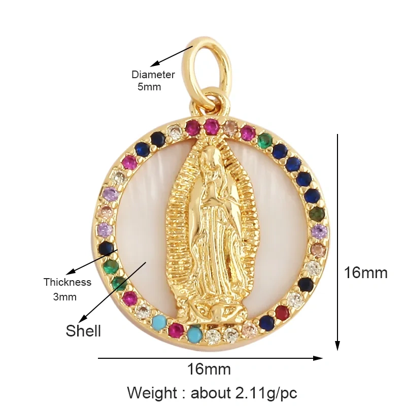 Shell 18K Gold Inlaid Zirconia Charm Geometry Pendant,Holy Religious Jesus Virgin Mary Jewelry Necklace Accessories Supplies M70