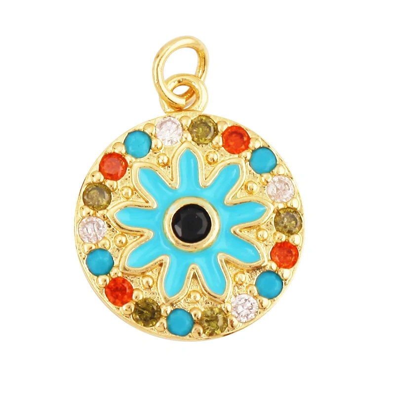 Fashion Romantic Sweet Colorful Rose Sun Lotus Flower Tree Charm Pendant,Enamel Coin Rainbow Girl Gift Party Jewelry Supply L56