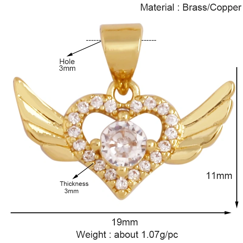 Trendy MOM MAMA Love Heart Charm Pendant,Creative Angel Wings 18K Gold Plated Zircon Jewelry Findings Accessories Supplies K38